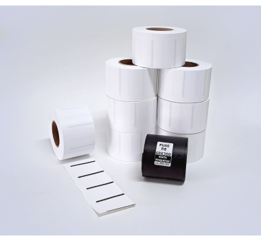 Kit 11: 8.240 Etiquetas Serrilhadas 50x35mm + 1 Ribbon R8 60mm x 300m