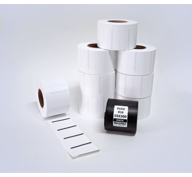 Kit 11: 8.240 Etiquetas Serrilhadas 50x35mm + 1 Ribbon R16 55mm x 300m