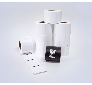 Kit 13: 7.200 Etiquetas Serrilhadas 50x40mm + 1 Ribbon R8 60mm x 300m
