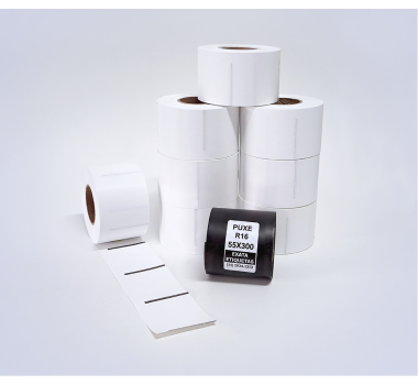 Kit 13: 7.200 Etiquetas Serrilhadas 50x40mm + 1 Ribbon R16 55mm x 300m