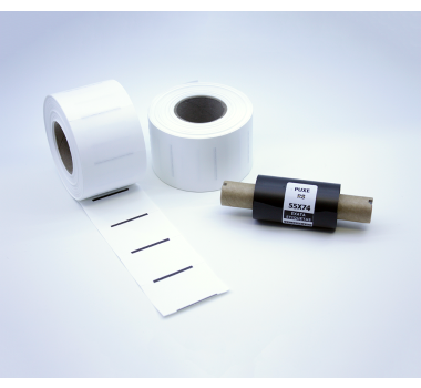 Kit 01: 2.060 Etiquetas Serrilhadas 50x35mm + 1 Ribbon R8 55mm x 74m