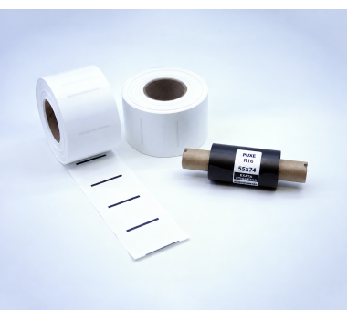 Kit 01: 2.060 Etiquetas Serrilhadas 50x35mm + 1 Ribbon R16 55mm x 74m