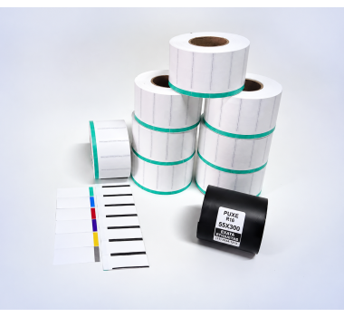 Kit 21: 14.400 Etiquetas Serrilhadas 50x20mm c/ tarja colorida + 1 Ribbon R16 55mm x 300m 