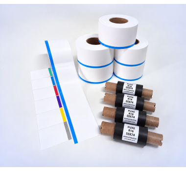 Kit 24: 6 Rolos Contínuos 50mm x 48m c/ tarja colorida + 4 Ribbons R16 55mm x 74m