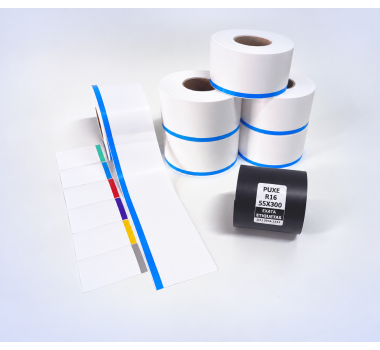Kit 25: 6 Rolos Contínuos 50mm x 48m c/ tarja colorida + 1 Ribbon R16 55mm x 300m