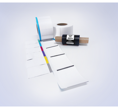Kit 39: 1.200 Etiquetas Serrilhadas 50x60mm c/ tarja colorida + 1 Ribbon R16 55mm x 74m