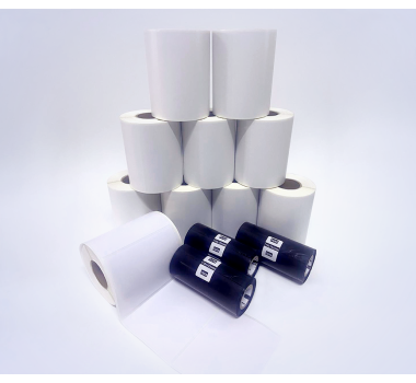 Kit AD02: 7044 Etiq 105x60mm Couche + 3 Ribbons 110mm x 153m Cera Premium