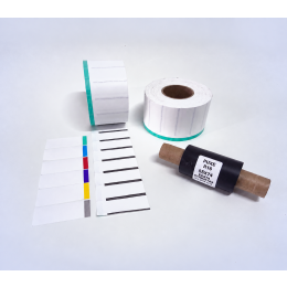 Kit 19: 3.600 Etiquetas Serrilhadas 50x20mm c/ tarja colorida + 1 Ribbon R16 55mm x 74m