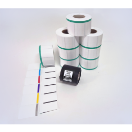 Kit 23: 7.200 Etiquetas Serrilhadas 50x40mm c/ tarja colorida + 1 Ribbon R16 55mm x 300m 