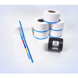 Kit 25: 6 Rolos Contínuos 50mm x 48m c/ tarja colorida + 1 Ribbon R16 55mm x 300m
