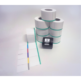 Kit 30: 4.800 Etiquetas Serrilhadas 50x60mm c/ tarja colorida + 1 Ribbon R16 55mm x 300m