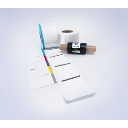Kit 39: 1.200 Etiquetas Serrilhadas 50x60mm c/ tarja colorida + 1 Ribbon R16 55mm x 74m